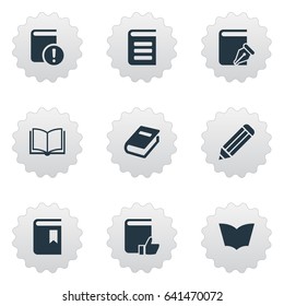 Vector Illustration Set Of Simple Reading Icons. Elements Recommended Reading, Notebook, Encyclopedia And Other Synonyms Bookmark, Encyclopedia And Book.