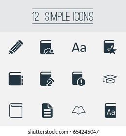 Vector Illustration Set Of Simple Reading Icons. Elements Font, Journal, Label And Other Synonyms Alphabet, Book And Paper.