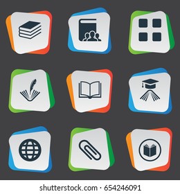 Vector Illustration Set Of Simple Reading Icons. Elements Pile, Planet, Stationary And Other Synonyms Graduation, Customers And Academic.