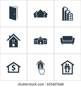 Vector Illustration Set Of Simple Real Icons. Elements Apartment, Home, Capital And Other Synonyms House, Building And Investment.