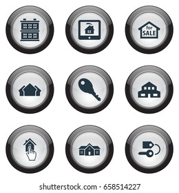 Vector Illustration Set Of Simple Real Icons. Elements Building, Sale, Domicile And Other Synonyms Domicile, Hut And House.