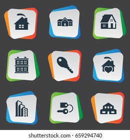 Vector Illustration Set Of Simple Real Icons. Elements Building, Residence, Domicile And Other Synonyms Home, Apartment And Lock.