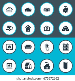 Vector Illustration Set Of Simple Real Icons. Elements Choose, Residential, Domicile And Other Synonyms Comfort, Architecture And Ticket.