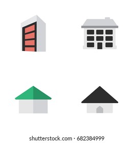 Vector Illustration Set Of Simple Real Icons. Elements Construction, Architecture, Base And Other Synonyms Construction, Building And House.