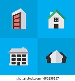 Vector Illustration Set Of Simple Real Icons. Elements Property, Construction, Structure And Other Synonyms Home, Building And Construction.