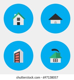 Vector Illustration Set Of Simple Real Icons. Elements Dwelling, Home, Base And Other Synonyms Building, House And Construction.