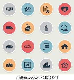 Vector Illustration Set Of Simple Real Icons. Elements Flood, Partnership, Planet And Other Synonyms Flood, Residential And Estate.