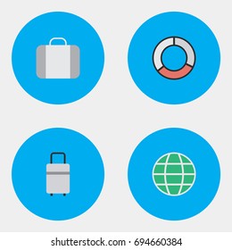 Vector Illustration Set Of Simple Relax Icons. Elements Baggage, World, Bag And Other Synonyms Lifebelt, Planet And Luggage.