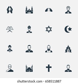 Vector Illustration Set Of Simple Religion Icons. Elements Buddhist, Temple, Orison And Other Synonyms Holy, Islam And God.