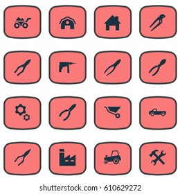 Vector Illustration Set Of Simple Repair Icons. Elements Construction, Loaded Trolley, Electric Screwdriver And Other Synonyms Load, Repair And Industry.