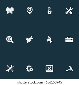 Vector Illustration Set Of Simple Repairing Icons. Elements Builder, Screwdriver With Wrench, Option And Other Synonyms Hand, Repairman And Search.