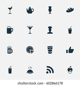 Vector Illustration Set Of Simple Restaurant Icons. Elements Pepperoni, Wireless Connection, Gastronomy And Other Synonyms Takeaway, Favorite And Pizzeria.