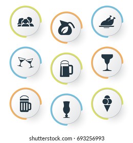 Vector Illustration Set Of Simple Restaurant Icons. Elements Ale Pint, Beer, Margarita And Other Synonyms Parents, Tea And Lemonade.