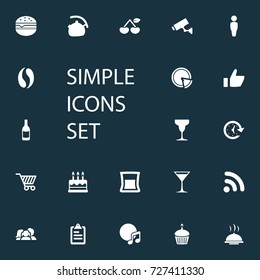 Vector Illustration Set Of Simple Restaurant Icons. Elements Favorite, Pepperoni, Paperboard And Other Synonyms Dessert, Favorite And Berry.