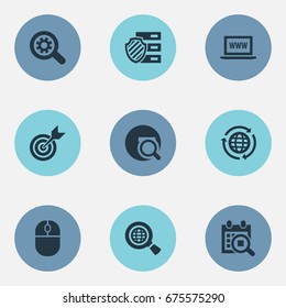 Vector Illustration Set Of Simple Review Icons. Elements Browser, Protected Folder, World Wide Web And Other Synonyms Block, Web And Aim.