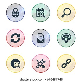 Vector Illustration Set Of Simple Review Icons. Elements Letter, Setting, Loupe And Other Synonyms Update, Globe And Screwdriver.