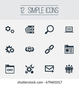 Vector Illustration Set Of Simple Review Icons. Elements Detail, Loupe, Cogwheel And Other Synonyms Secure, Bookmark And Loupe.