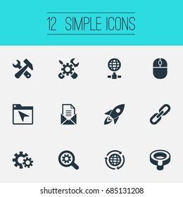 Vector Illustration Set Of Simple Review Icons. Elements Search, Globe, Earth Planet And Other Synonyms Screwdriver, International And Chain.