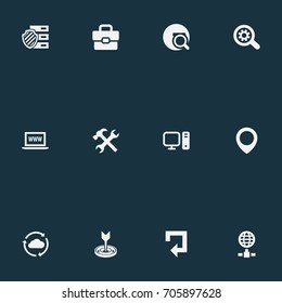 Vector Illustration Set Of Simple Review Icons. Elements Browser, Globe, PC And Other Synonyms Globe, Magnifier And Unit.