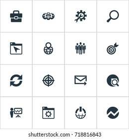 Vector Illustration Set Of Simple Review Icons. Elements Detail, Option, Browser And Other Synonyms Presentation, Folder And Navigation.