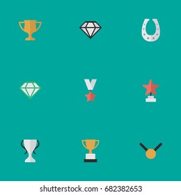 Vector Illustration Set Of Simple Reward Icons. Elements Goblet, Medal, Champion And Other Synonyms Cub, First And Award.