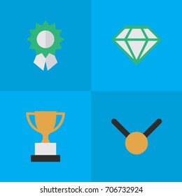 Vector Illustration Set Of Simple Reward Icons. Elements Gemstone, Reward, Medal And Other Synonyms Trophy, Gold And Precious.