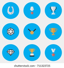 Vector Illustration Set Of Simple Reward Icons. Elements Goblet, Trophy, Premium And Other Synonyms Precious, Prize And Premium.