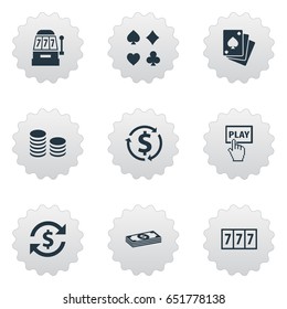 Vector Illustration Set Of Simple Roulette Icons. Elements Income, Poker, Click And Other Synonyms Poker, Money And 777.