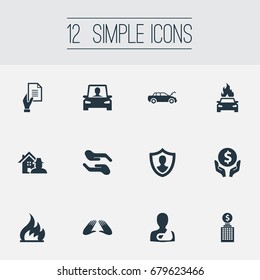 Vector Illustration Set Of Simple Safeguard Icons. Elements Property Break-In, Investment, Maintenance And Other Synonyms Hand, Protect And Maintenance.