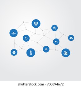 Vector Illustration Set Of Simple Safeguard Icons. Elements Drowning Man, Health Guarantees, Estate And Other Synonyms Family, Hand And Rescue.
