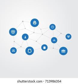Vector Illustration Set Of Simple Safeguard Icons. Elements Weather Safety, Smothered Male, Vehicle Assurance And Other Synonyms Drowning, Safe And Family.