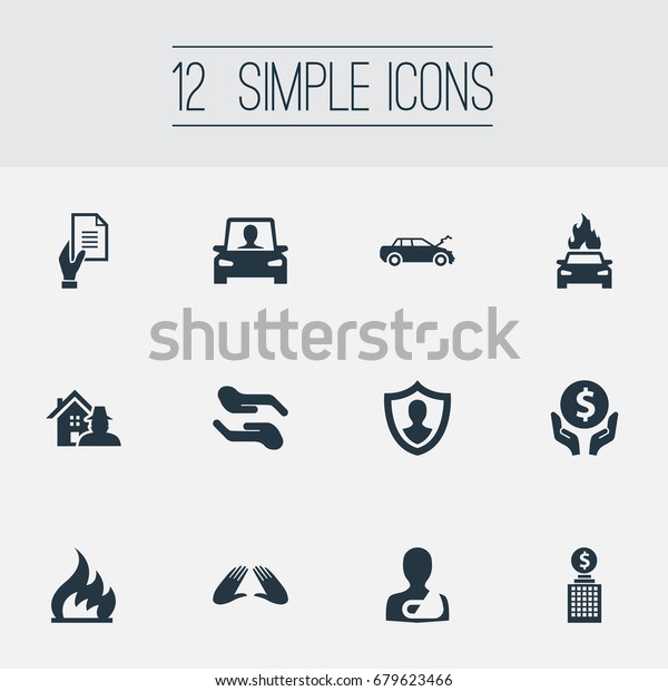 Vector Illustration Set Of Simple\
Safeguard Icons. Elements Property Break-In, Investment,\
Maintenance And Other Synonyms Hand, Protect And\
Maintenance.
