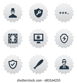 Vector Illustration Set Of Simple Safety Icons. Elements Virus, Under Protection, Conservation And Other Synonyms Approve, Okay And Protection.