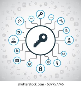 Vector Illustration Set Of Simple Safety Icons. Elements Approve, Shield, Protected Document And Other Synonyms Safety, Keyhole And Padlock.