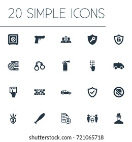 Vector Illustration Set Of Simple Safety Icons. Elements Protected Document, Pistol, Agent And Other Synonyms Key, Shackle And Inspector.