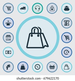 Vector Illustration Set Of Simple Sale Icons. Elements Electronics, Wallet, Timer And Other Synonyms Plastic, Package And Wallet.