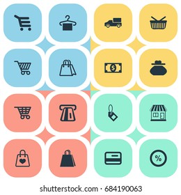 Vector Illustration Set Of Simple Sale Icons. Elements New Item, Shop Trolley, Package And Other Synonyms Price, Present And Plastic.