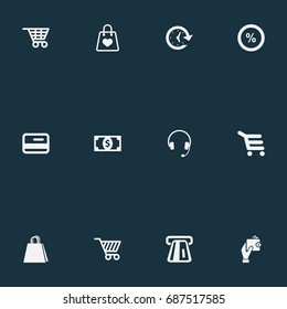 Vector Illustration Set Of Simple Sale Icons. Elements Sale, Currency, Shop Trolley And Other Synonyms Headphones, Purse And Banking.