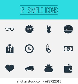 Vector Illustration Set Of Simple Sale Icons. Elements Purse, Uniform, Label And Other Synonyms Uniform, Butty And Underwear.