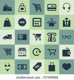 Vector Illustration Set Of Simple Sale Icons. Elements Package, Purse, Shipping And Other Synonyms Bag, Package And E-Commerce.