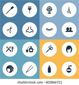 Vector Illustration Set Of Simple Salon Icons. Elements Pincers, Manicure, Eyelash Brush And Other Synonyms Barbershop, Unisex And Sence.