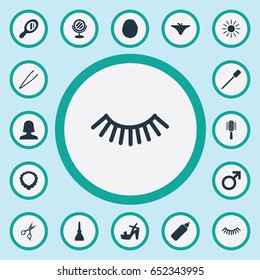 Vector Illustration Set Of Simple Salon Icons. Elements Sunroom, Mascara, Hairbrush And Other Synonyms Nails, Brush And Mirror.