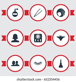 Vector Illustration Set Of Simple Salon Icons. Elements Pincers, Nail Polish, Mascara And Other Synonyms Unisex, Bottle And Couple.
