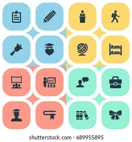 Vector Illustration Set Of Simple School Icons. Elements Speech, Slideshow, Globe And Other Synonyms Christmas, Row And Decoration.