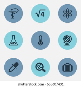 Vector Illustration Set Of Simple Science Icons. Elements Briefcase, Medicine Dropper, Pharmacy And Other Synonyms Pipette, Substance And Globe.