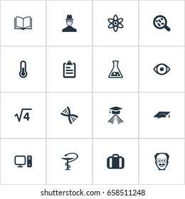 Vector Illustration Set Of Simple Science Icons. Elements Briefcase, Thermometer, Book And Other Synonyms Scientist, Academy And Physics.
