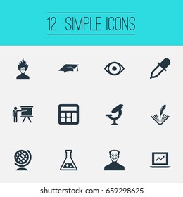 Vector Illustration Set Of Simple Science Icons. Elements Conference, Flask, Poetry And Other Synonyms Professor, Calculator And Counting. Vector Illustration Set Of Simple Science Icons. Elements Conference, Flask, Poetry And Other Synonyms Professor, Calculator And Counting.