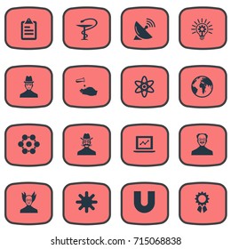 Vector Illustration Set Of Simple Science Icons. Elements Checklist, Geography, Structure And Other Synonyms Seeding, Technology And Sleuth.
