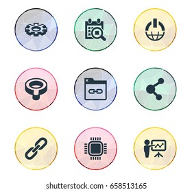 Vector Illustration Set Of Simple Search Icons. Elements Chain, Search, Motherboard And Other Synonyms Related, Businessman And Project.