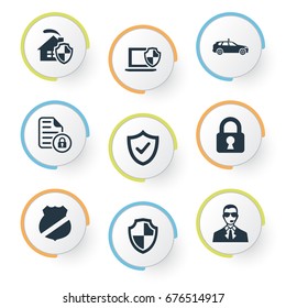 Vector Illustration Set Of Simple Secure Icons. Elements Safeguard, Approve, Guard And Other Synonyms Guard, Check And Lock.